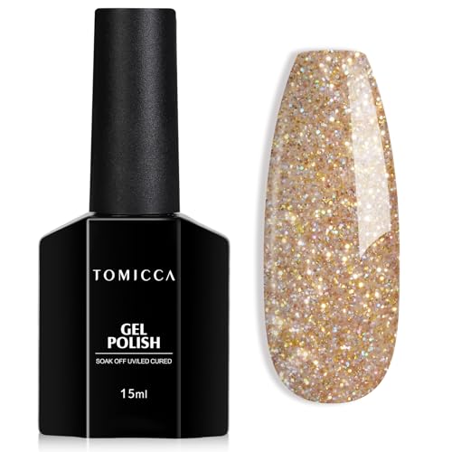 TOMICCA Vernis Semi Permanent Noël Pailleté Or, 15ml Vernis Gel UV Semi Permanent Automne Hiver Paillettes Nail Art Gel Or Soak Off UV LED Vernis-Gel Manucure
