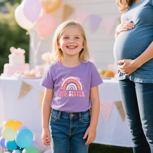 Image of Toddler Girl Big Sister Shirt Pregnancy Announcement T-Shirts Cotton Short Sleeve Tees 2-10 Years