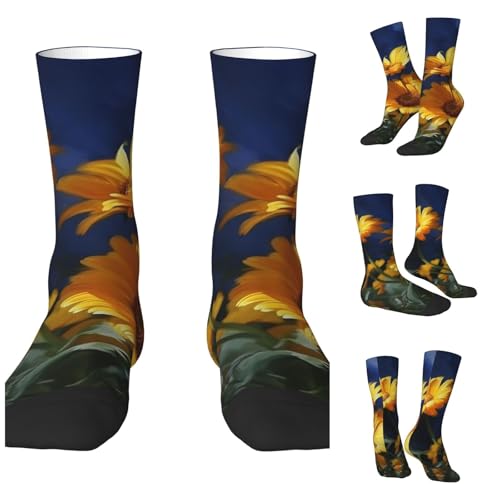 LZQPOEAS Yellow flowers Athletic Socks Unisex Cushioned Crew Socks Hiking Running Calf Sock Soft Above Ankle Sock