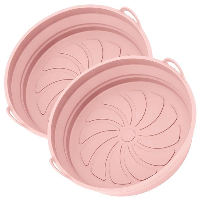silicone basket for hot air fryer, non-stick | foldable basket round air fryer liners with ear handles | silicone pot bowl baking tray oven/microwave accessories easy cleaning | (pink)