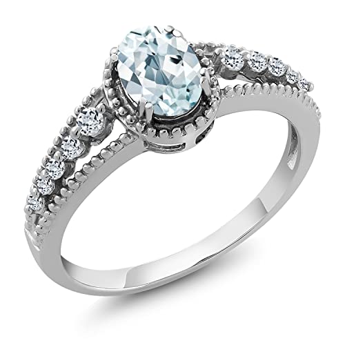 Gemstone Birthstone and White Topaz Engagement Ring for Women | 925 Sterling Silver | Oval 7X5MM | Elegant Split Shank Design with Round Accents | Fine Jewelry for Her Mom Wife | Sizes 5-9