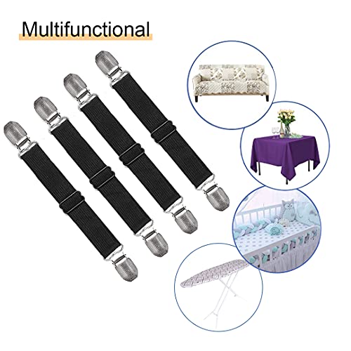 Image of 4Pcs Adjustable Crisscross Fitted Sheet Band Straps Grippers Suspenders (4pcs-Black)