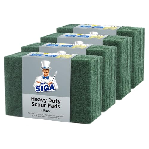 MR.SIGA Heavy Duty Scouring Pads, Household Scrubber for Kitchen, Sink, Dish, 24-Pack, 3.9 x 5.9 inch (10 x 15 cm), Green
