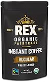 Rex Organic Fairtrade Freeze-Dried Instant Coffee – Medium Roast Arabica, 7.05 oz Resealable Pouch Bag – USDA Organic & Fairtrade Certified, Lab Tested for Mold & Mycotoxins