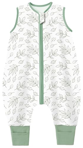 Image of Chilsuessy Toddler Sleep Sack with Feet 6-18 Months, 0.5 TOG Cotton Baby Wearable Blanket with Legs, Sleep Bag Walker with 2-Way Zipper, White Leaf