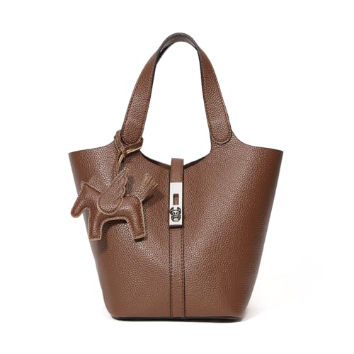 Kadynow Tote Bag for Women Vegan Leather Bucket Purse for Women Top Handle Handbag Shoulder Bag with Detachable Small Purse Brown
