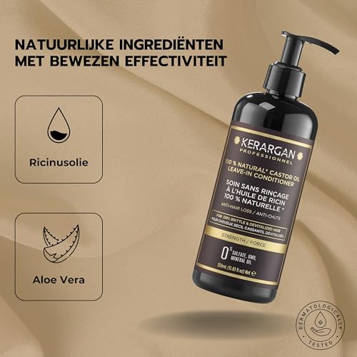 Kerargan - Dagelijkse Anti-Haaruitval Verzorging Zonder Uitspoelen met Ricinusolie - Hydratatie en Voeding voor Droog en Breekbaar Haar -Verrijkt met Aloë Vera-Zonder sulfaat, GMO, minerale olie-350ml - Afbeelding 4