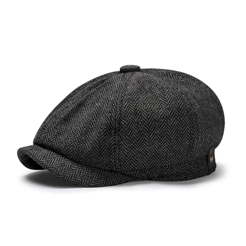 Image of Newsboy Hats for Men Classic 8 Panel Wool Blend Newsboy Flat Cap Herringbone Tweed Hat