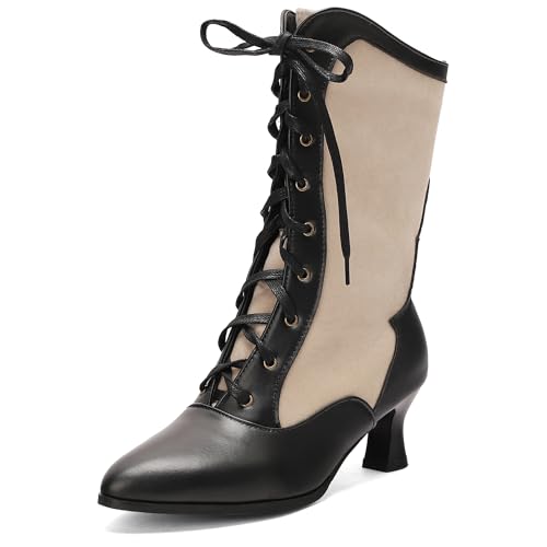 Bottes mi-mollet femme talon de chaton rétro Bviennic 2706 en grande taille 46