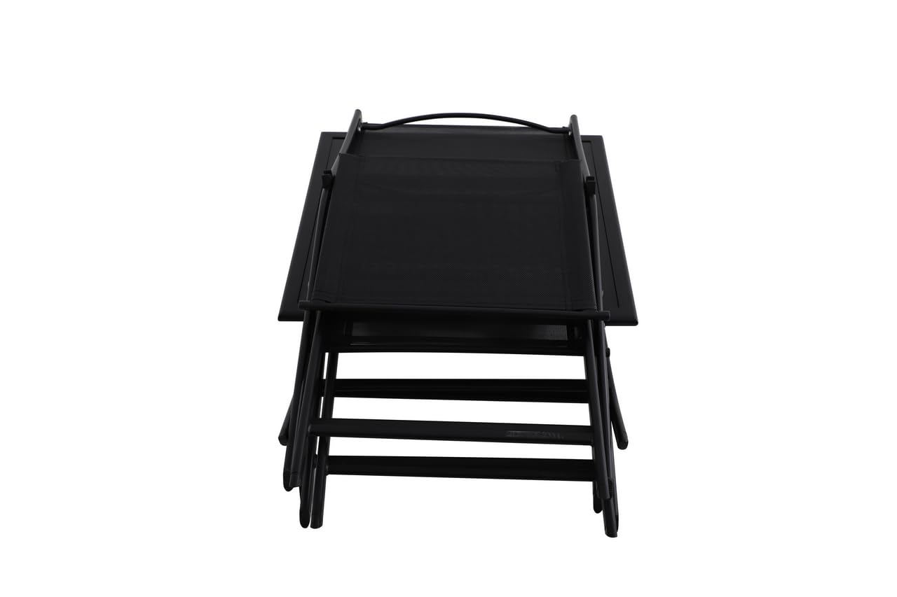 METRO Professional Set de Terrasse Santorini, 3 Pièces, Textilène/Acier/Verre, 1x Table et 2X Chaises, Pliantes, Noir