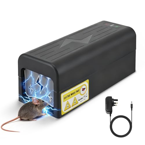 Rattenfalle Elektrisch, 3000V Elektrische Mausefalle mit Netzadapter und LED-Licht, Wiederverwendbare Falle, Duale Stromversorgung, Mausefalle für...