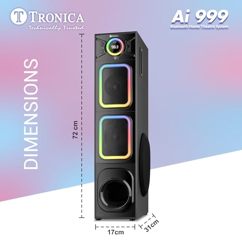 Image of TRONICA AI999 Carol Bluetooth Home Theater System, 110W Tower Speaker with FM /PenDrive /AUX /FM | RGB Lights & All Functional Remote Sound Blaster with smart TV connectivity