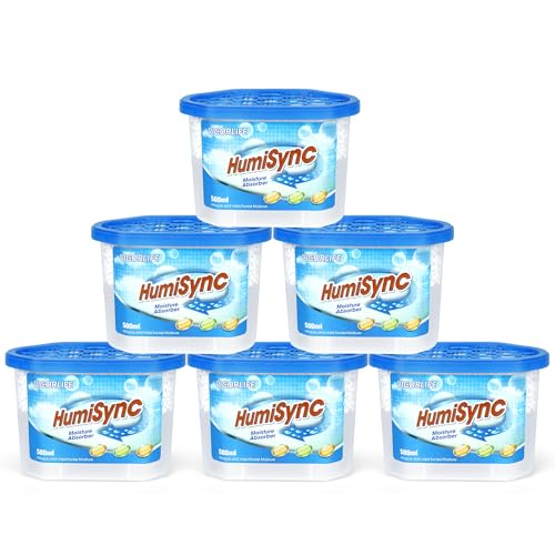 Deumidificatore，500 ml Serbatoio assorbente per umidità，Rimuove l'umidità in eccesso da bagno, armadi e cucina. Prodotto senza profumo, Blu (confezione da 6)