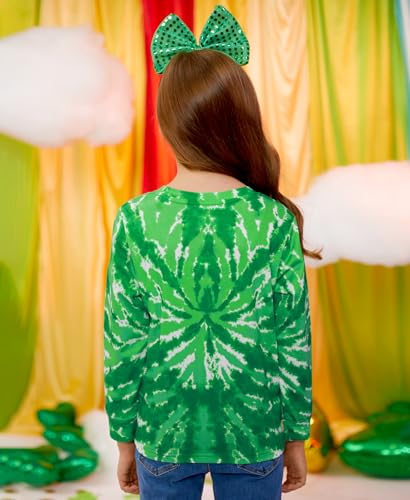 Image of Unisex Kids St. Patrick's Tie Dye Irish Clover Long Sleeve Shirt Shamrock Green Sweatshirt 6-14 Years