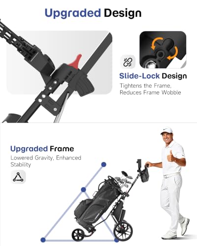 Image of findway Golf Push Cart 3 Wheel, Lightweight & Compact Fold Golf Bag Cart, Golf Caddy Push Carts with Foot Brake, Adjustable Handle, Mesh Bag, Storage Bag, Umbrella & Drink Holder