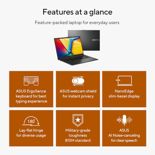 Image of ASUS Vivobook Go 15 Laptop, 15.6 inch FHD 16:9 Display, AMD Athlon Silver 10 Processor, AMD Radeon Graphics, 4GB RAM, 128GB SSD, Windows 11 Home, Mixed Black, E1504FA-DS04
