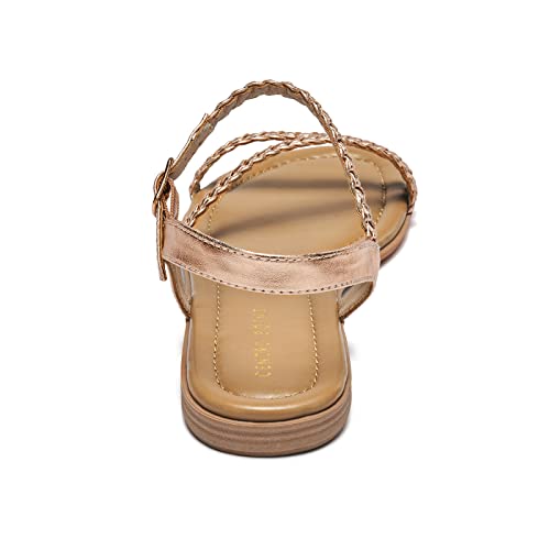 Centropoint Women's Braided Flat Sandals Fashion Flip Flop Shoes Roman Gladiator Slip On Summer Flats(Rose Gold V2 Pu, Numeric_8) #TOP4