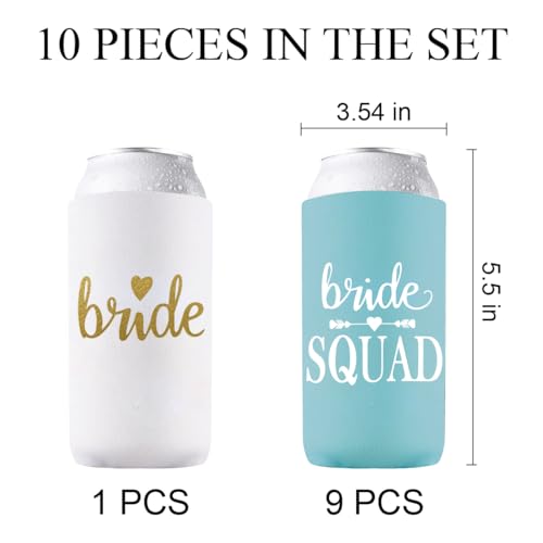 Image of PartyGifts&Beyond Bridesmaid Gifts Can Cooler 10Packs Bachelorette Party Decorations Slim Can Cooler Bride Squad Can Sleeves(Lake Blue)