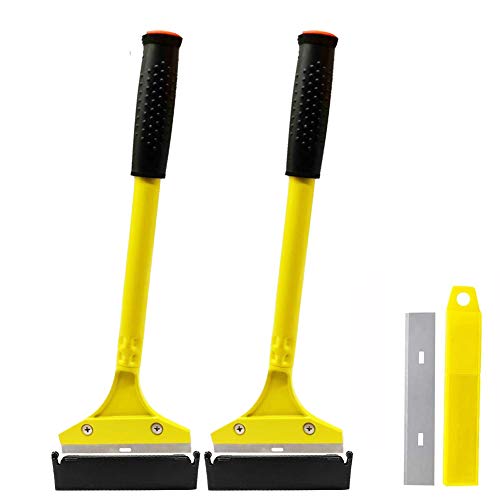 Razor Scraper, Durable Steel Wallpaper Remover Razor Blades Yellow Cleaning Tool for Scraping Labels, Decals, Stickers, Caulk, Paint from Glass, Window, Floor (2 Pack, 10 Extra Razor Blades)