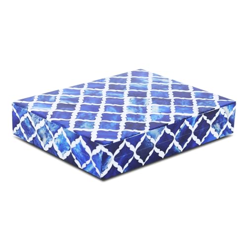 Image of Handicrafts Home Moroccan Pattern Inspired Collection, Storage Organizer Decorative Box Multipurpose Gift - Moroccan Blue 6x8x1.5 inch