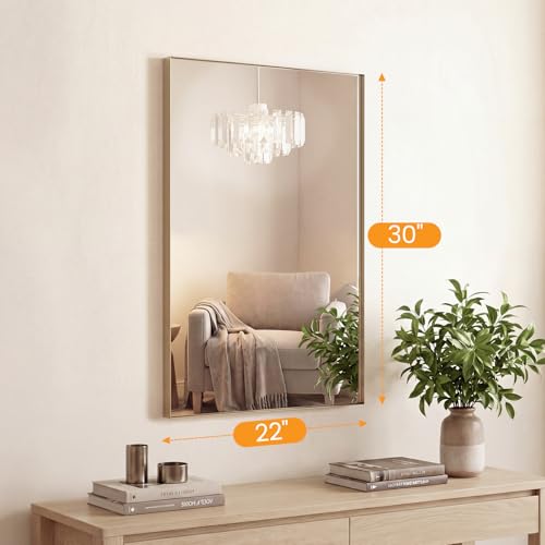 Image of NEWBULIG 22 inchx30 inch Wall Mirror, Bathroom Mirrors for Over Sink, Gold|Matte Metal Framed Vanity Mirror with Tempered Glass, Entryway, Living Room, Bathroom