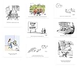 Nelson Line Modern Cartoon Collection Assorted Card Box | 8 Blank Cards & Envelopes | Birthday & Everyday Greeting Cards