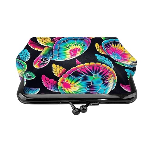 Pu Leather Buckle Coin Purse Tropical-Hawaiian-Tie-Dye-Turtles Girls Kiss-Lock Change Purse Wallets2