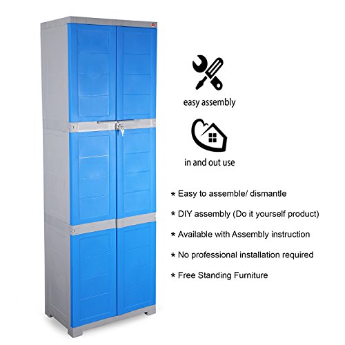 Image of Cello Novelty Large Plastic Cabinet with Dustproof Doors| 3 Year Warranty | Almirah, Cupboard, Wardrobe for Home, Living Room, Bedroom, Kitchen, Office, Outdoor| Blue & Grey Colour