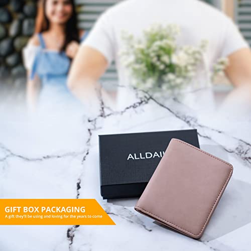 Image of Alldaily Small RFID Wallet for Women Slim Compact Bifold Pocket Ladies Travel Mini Purse (Dark Pink)