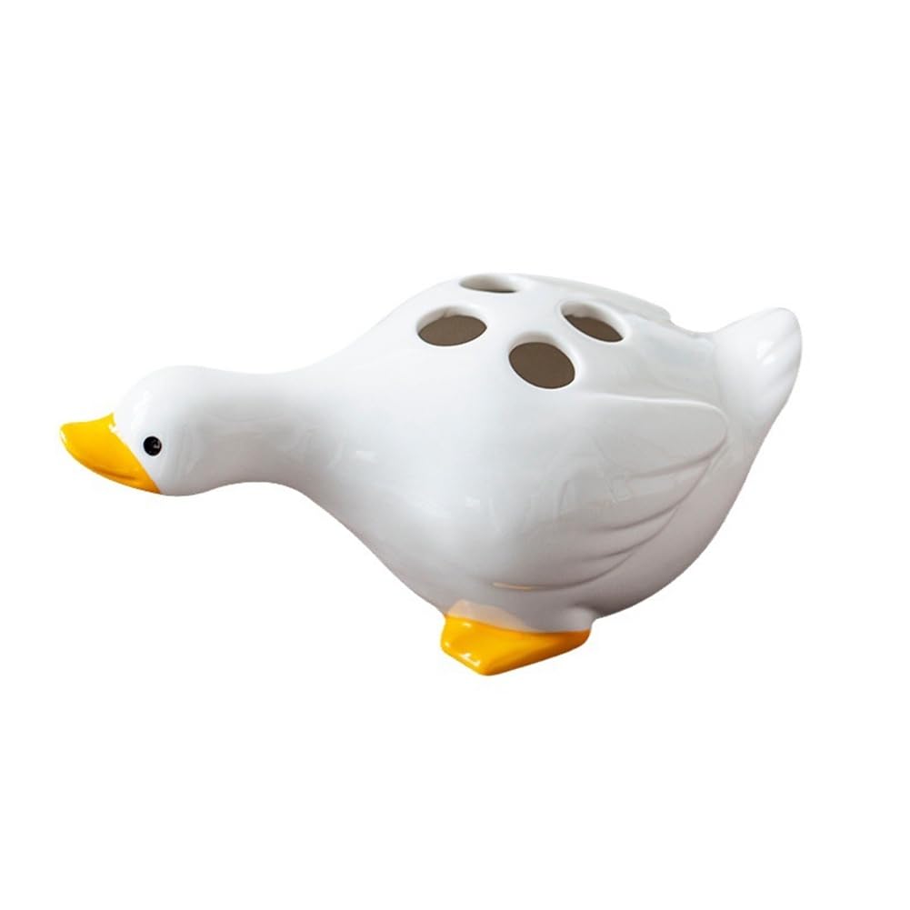 CTRLZS Toothbrush Holder, Duck 4 Holes Drainable Toothbrush Holder for Bathroom Storage White