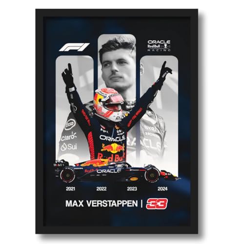 Image of ArtAction Max Verstappen Wall Frame Poster | F1 Racing Car Decor for Bedroom, Office | A4 Size | F1 Driver Art | Sport Gift for Fans, Men & Boys