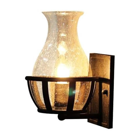 JinYuZe Retro Rustic Wall Sconce Light with Clear Seeded Glass Vase Lamp Shade for Porch Lighting Cover