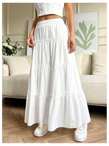 GORGLITTER Women's Flowy Ruffle Maxi Skirts Boho Tiered A Line Long Skirts Going Out Outfits2