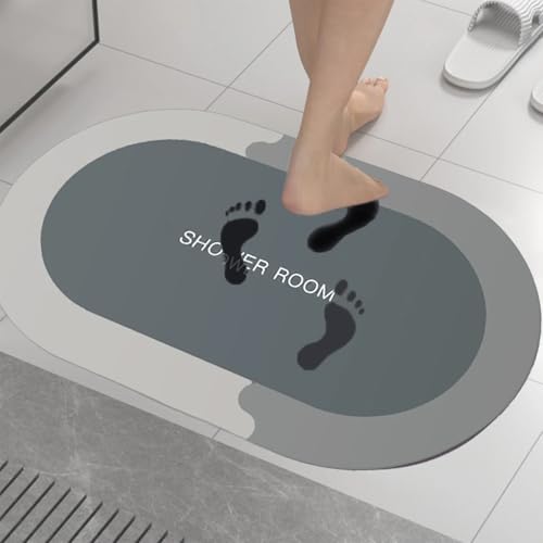 Image of Bath Bathroom Rugs mat Non Slip diatomaceous Earth Stone Farmhouse Water Absorbent Washable Thin Small bathmat Set with Rubber Back Quick Dry Design fits Under Door for Bathroom Floor