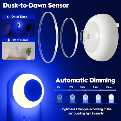 Image of fesnne Night Light, Night Lights Plug into Wall, Dusk to Dawn Sensor, Blue Led Night Light 0.5W, 2 Pack Nightlight for Adults, Bedroom, Bathroom, Hallway, Kitchen