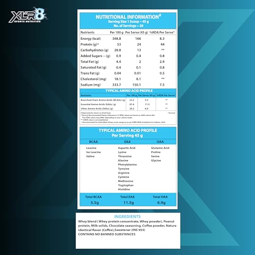 Image of XLR8 Classic Whey Protein Powder, 24 g Protein, 5.5 BCAA, No Maltodextrin (Cold Coffee, 907 g)
