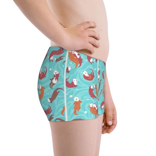 Boys' Cotton Boxer Brief Soft Underwear-Sea Otters Family In Blue Water2