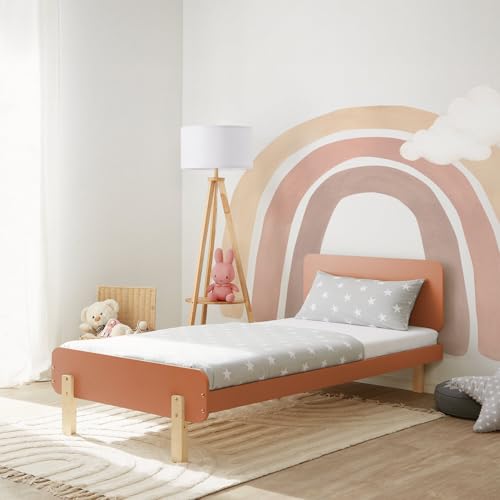 Homestyle4u 2806, Kinderbett 90x200 mit Matratze Lattenrost Holzbett für Kinder Jugendbett Einzelbett Kiefer Holz Rosa