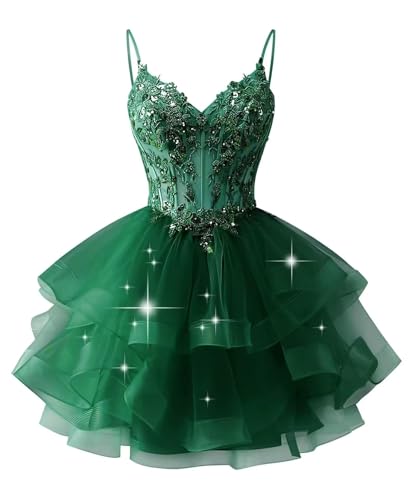 Tiered Tulle Homecoming Dresses Sparkly Lace Applique Short Prom Dress for Teens Quinceanera DAMA Dress