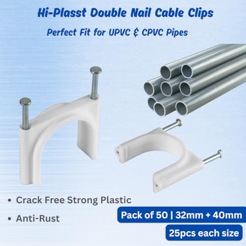 Upvc Clips Hi-PLASST 32mm & 40mm Double Nail Pipe Clamp Cable Clips (25pcs Each ...