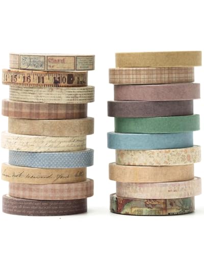 UYRVAPE Vendimia Washi Tape Set Flaco Retro Cinta Adhesiva Decorativas Masking Tape para Scrapbooking, Manualidades, Marcos de Fotos, Bullet Journal y Decorar Regalos, Vintage(20 Rollos)