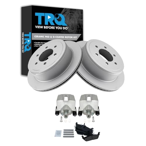 Image of TRQ Rear Brake Pad and Rotor Set Ceramic Vented Coated Rotors Calipers | For 2004-2011 Ford F-150 2006-2008 Lincoln Mark LT
