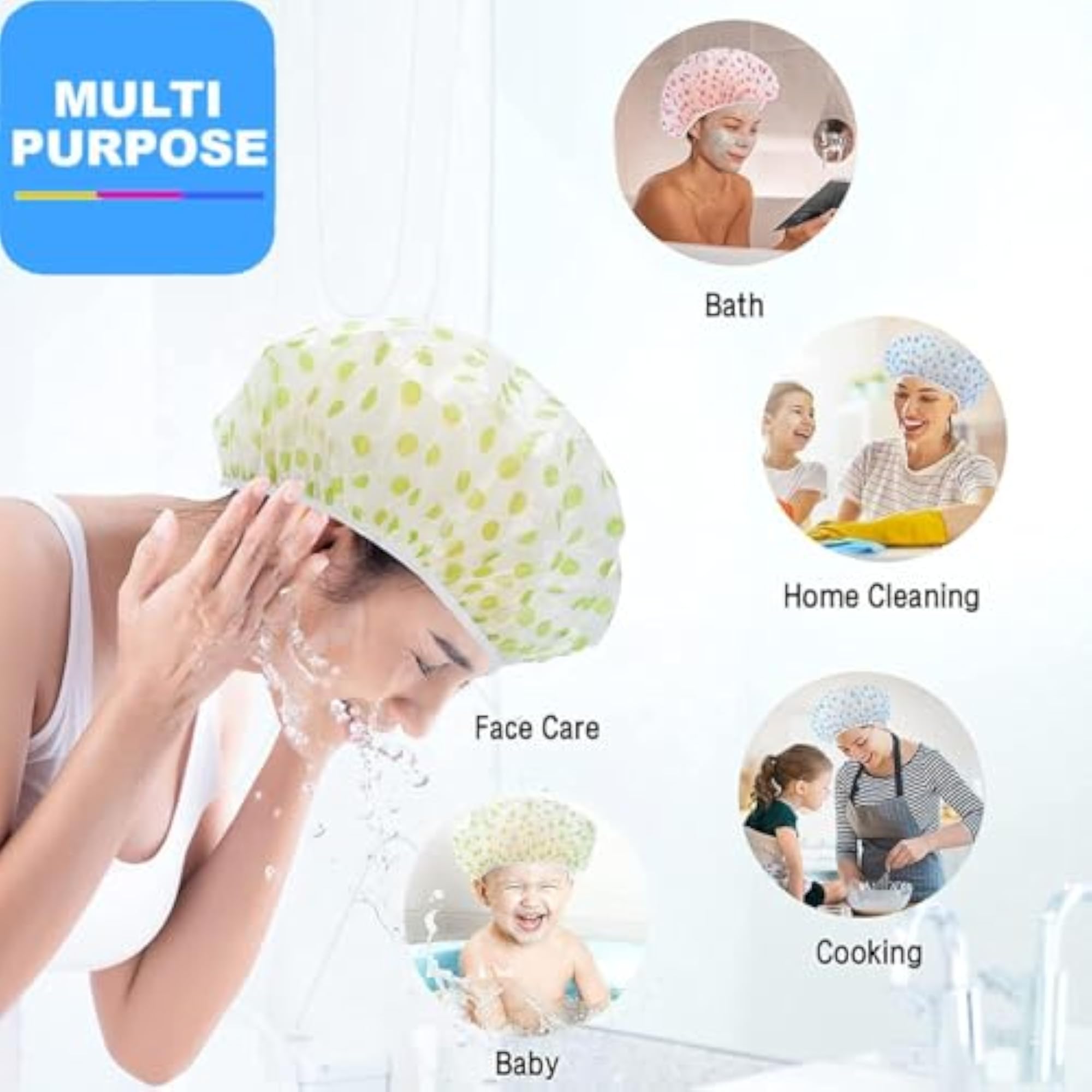 Set of 6 Reusable Waterproof Shower Caps for Women