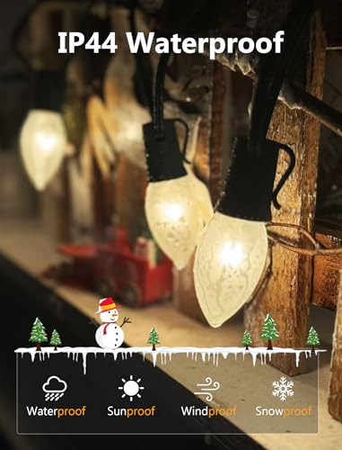 Image of 25Ft Frosted White Christmas Lights C9 Vintage Christmas String Lights with 26 Frosted White Bulbs(1 Spare) Hanging Outdoor String Lights for Patio Holidays Christmas Prom Party Wedding- Green Wire