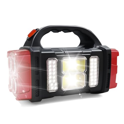 GEEBONFLUGENS Solar Handheld Flashlight 4 Lighting Modes Rechargeable LED Work Light USB-C & Solar Powered Portable Lantern Emergency Camping Light for Outdoor Hiking Power Outage (Red-1pcs)