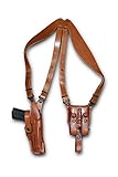 Premium Leather Vertical Shoulder Holster System with Double Magazine Carrier for Beretta 92FS Vertec, Right Hand Draw, Brown Color #1002#