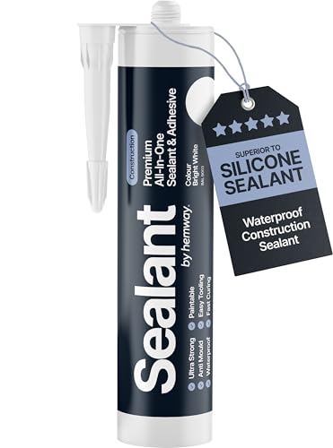 Image of Hemway Bright White Construction Sealant & Adhesive - 300ml 1 Pack | All-in-One Hybrid Polymer, Superior to Silicone Caulk Sealant, Waterproof, Odorless, Paintable Caulk Kitchen Bathroom Outdoor