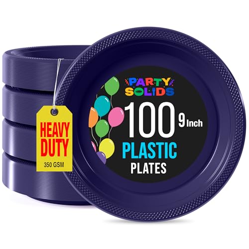 Exquisite Party Solids Navy Plastic Plates For Party 9 Navy Disposable Plates For Party Supplies 100 Pcs Plastic Dinnerware Sets Heavy Duty 350 GSM Disposable Dinnerware Set