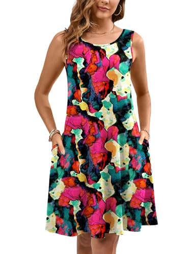 Image of Heymoments Women's Summer Sleeveless Crewneck Dresses Casual Loose Fitted Tank Sundress with Pockets