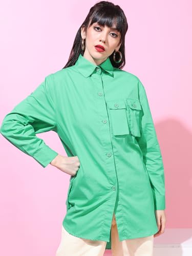 Image of Tokyo Talkies Women's Oversized Shirts | Printed | Long Sleeves | Spread Collar